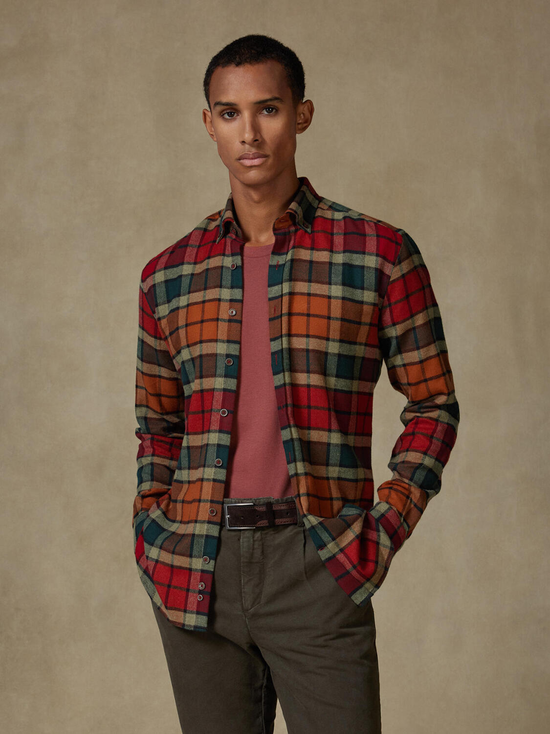 Camicia slim fit Nix in flanella - Cuello button-down