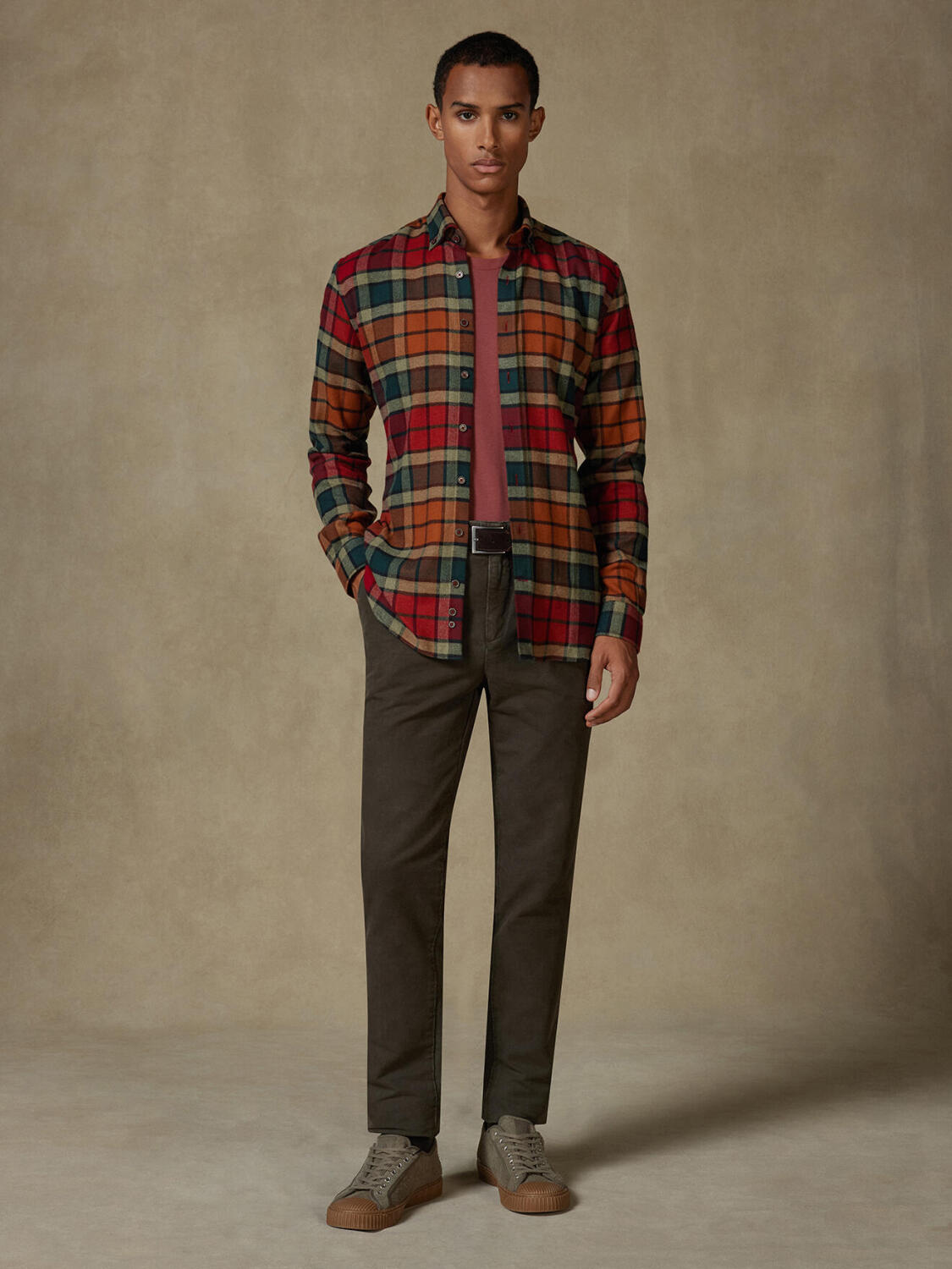 Camicia slim fit Nix in flanella - Cuello button-down