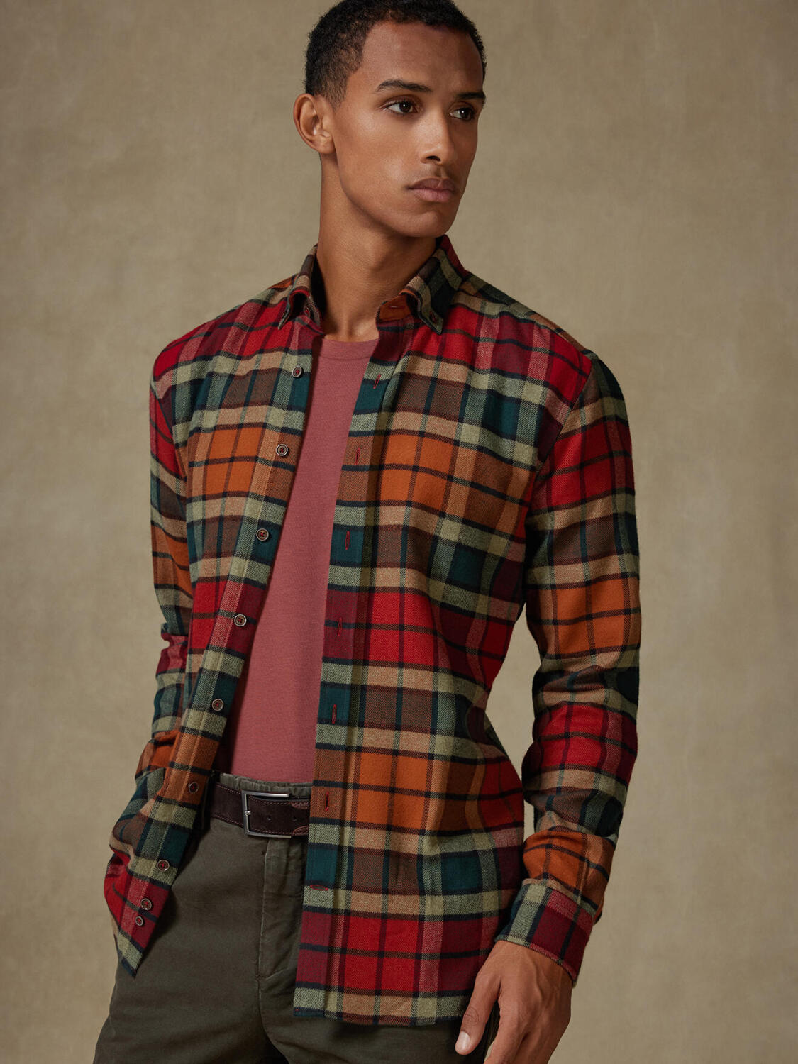 Camicia slim fit Nix in flanella - Cuello button-down