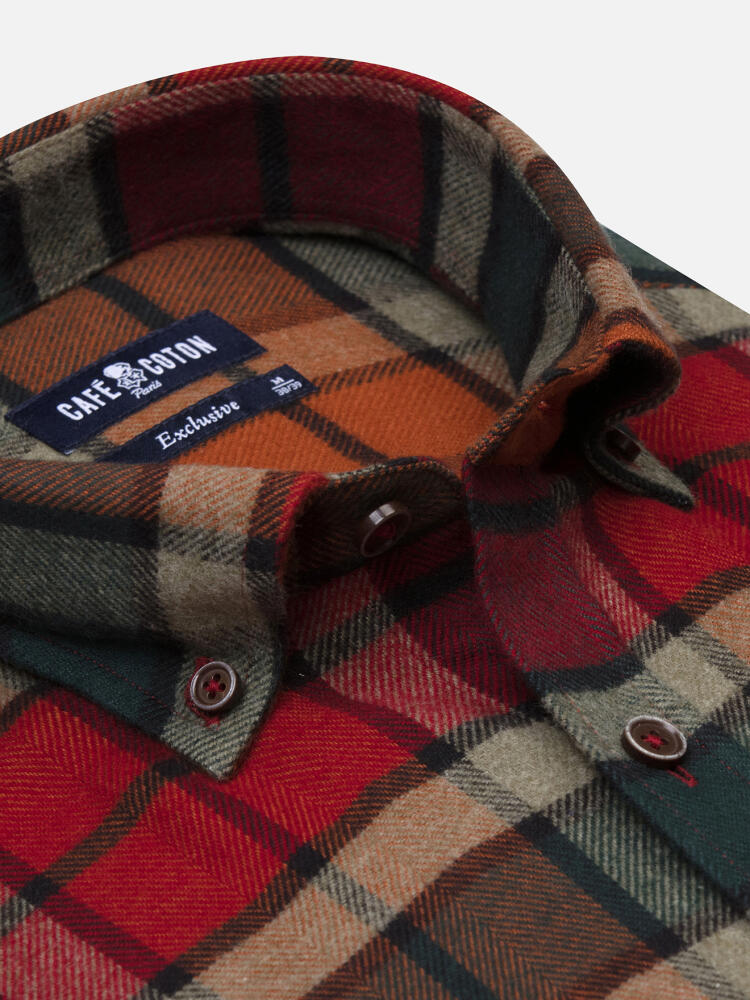 Camicia slim fit Nix in flanella - Cuello button-down