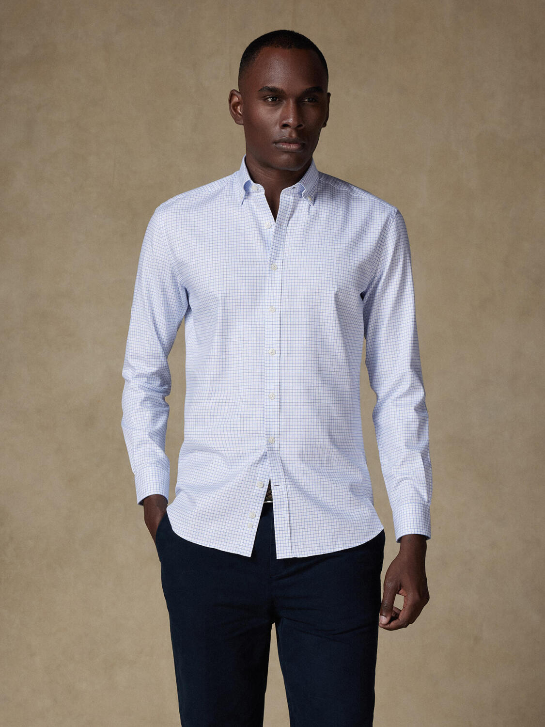 Chemise cintrée Oleg à carreaux bleus - Col Boutonné