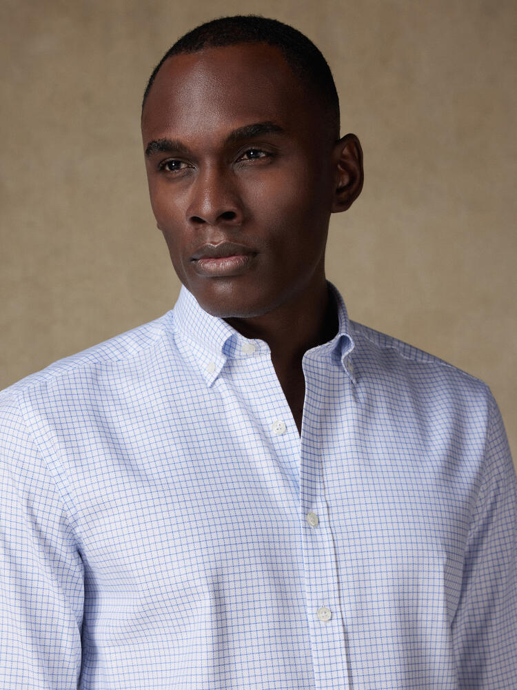 Oleg blau kariertes Hemd - Slim Fit - Button down Kragen