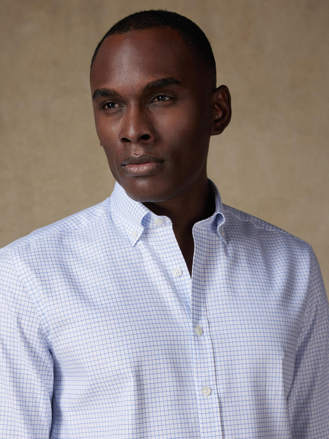 Chemise cintrée Oleg à carreaux bleus - Col Boutonné