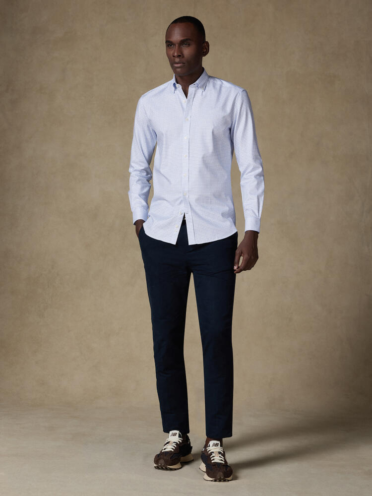 Oleg blau kariertes Hemd - Slim Fit - Button down Kragen