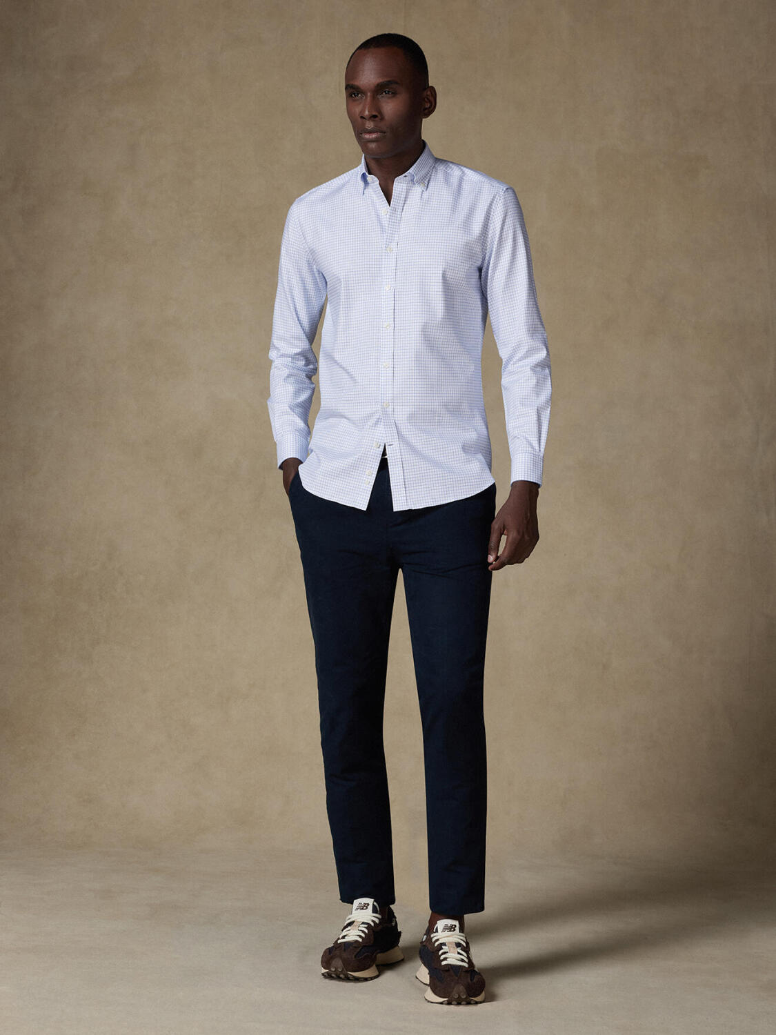 Chemise cintrée Oleg à carreaux bleus - Col Boutonné