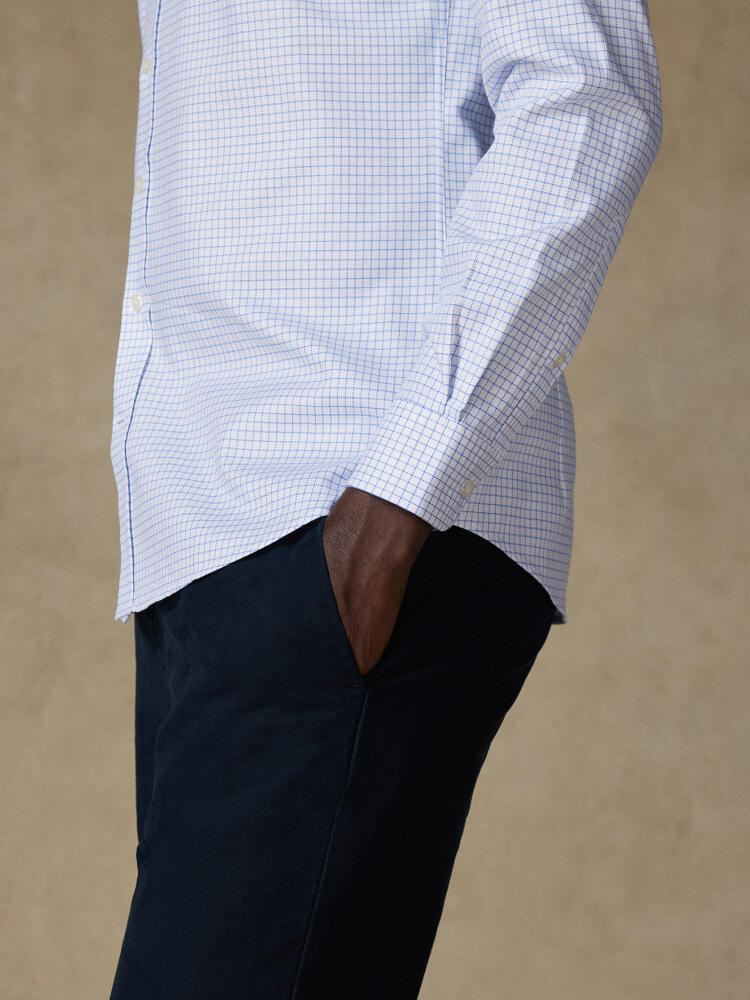 Oleg blau kariertes Hemd - Slim Fit - Button down Kragen