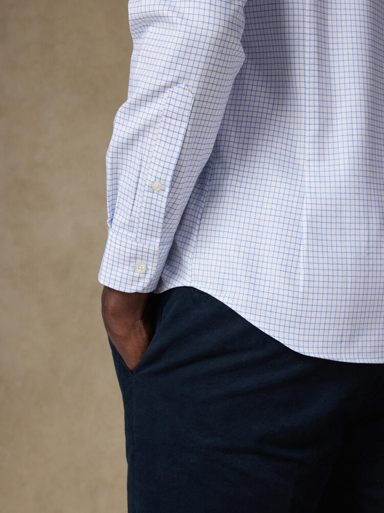 Oleg blau kariertes Hemd - Slim Fit - Button down Kragen