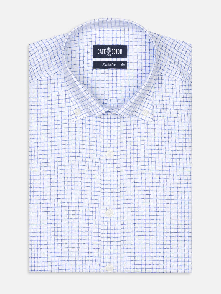 Oleg blau kariertes Hemd - Slim Fit - Button down Kragen
