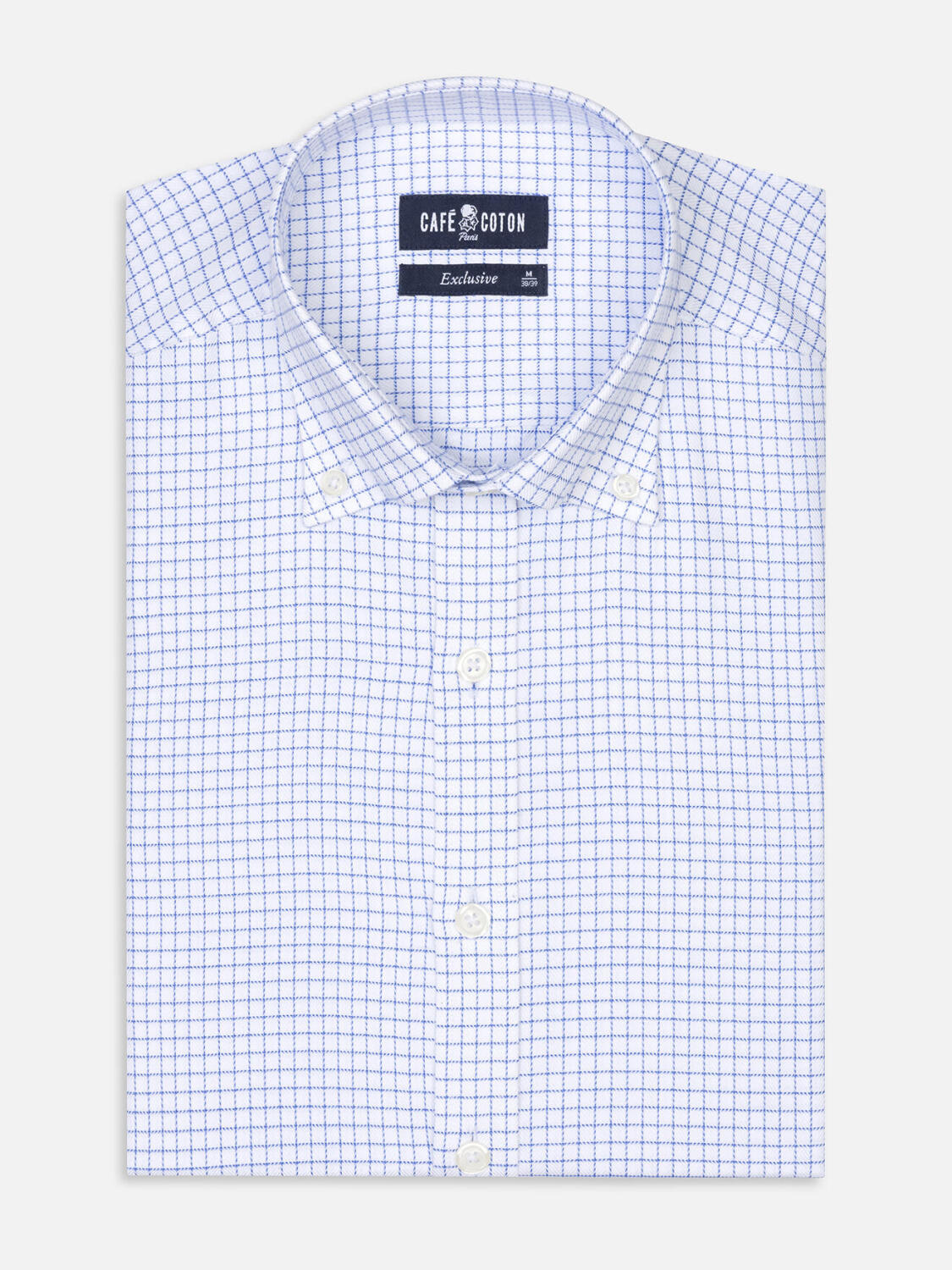 Chemise cintrée Oleg à carreaux bleus - Col Boutonné