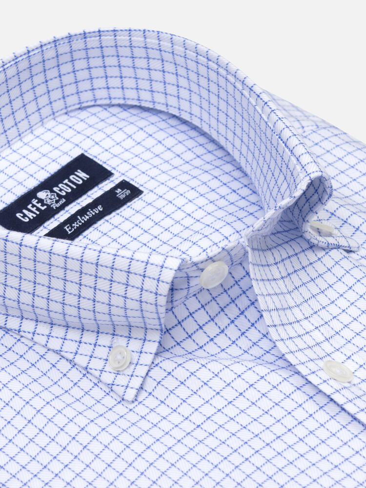 Oleg blau kariertes Hemd - Slim Fit - Button down Kragen