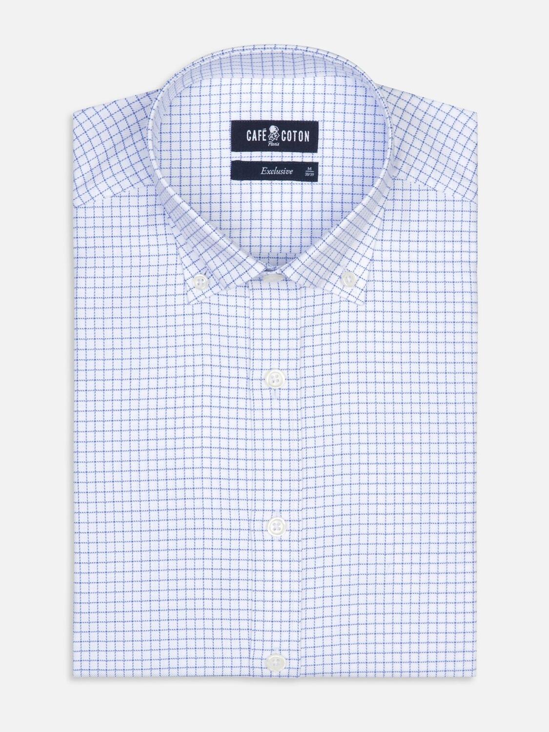 Tailliertes Olga Hemd mit blauen Karos - Button-Down-Kragen