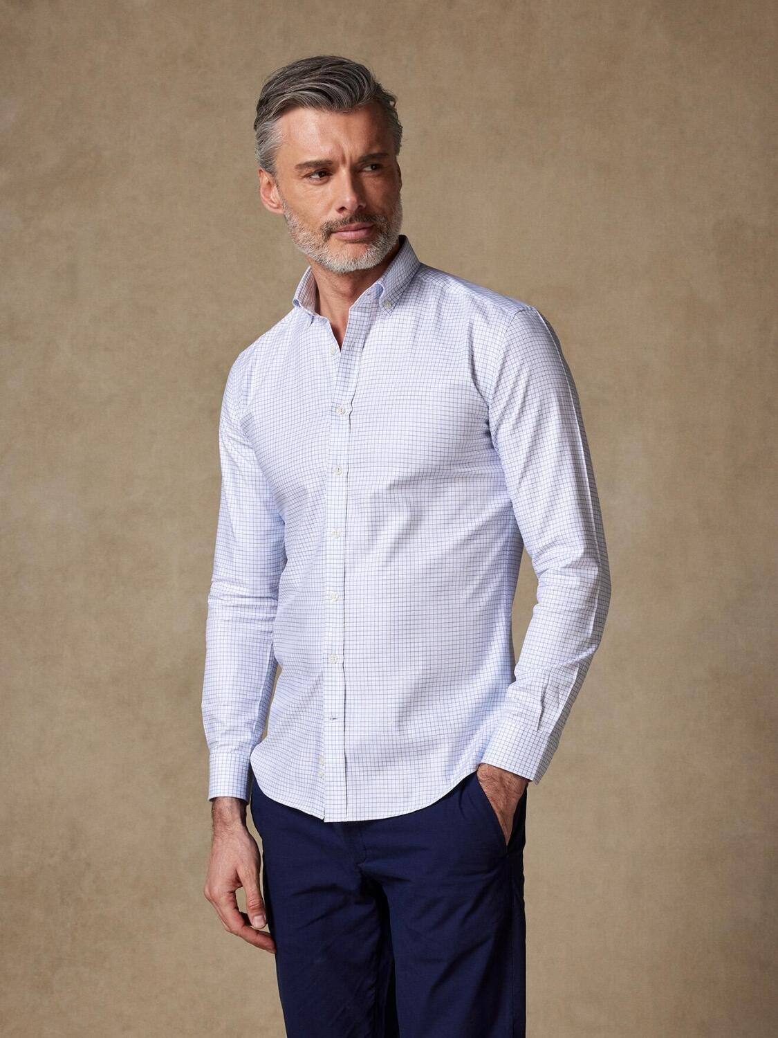 Tailliertes Olga Hemd mit blauen Karos - Button-Down-Kragen