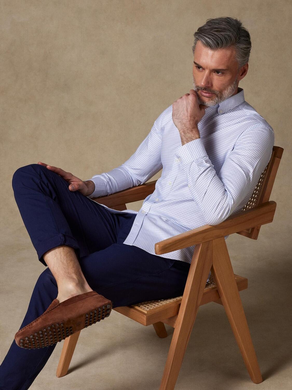 Tailliertes Olga Hemd mit blauen Karos - Button-Down-Kragen