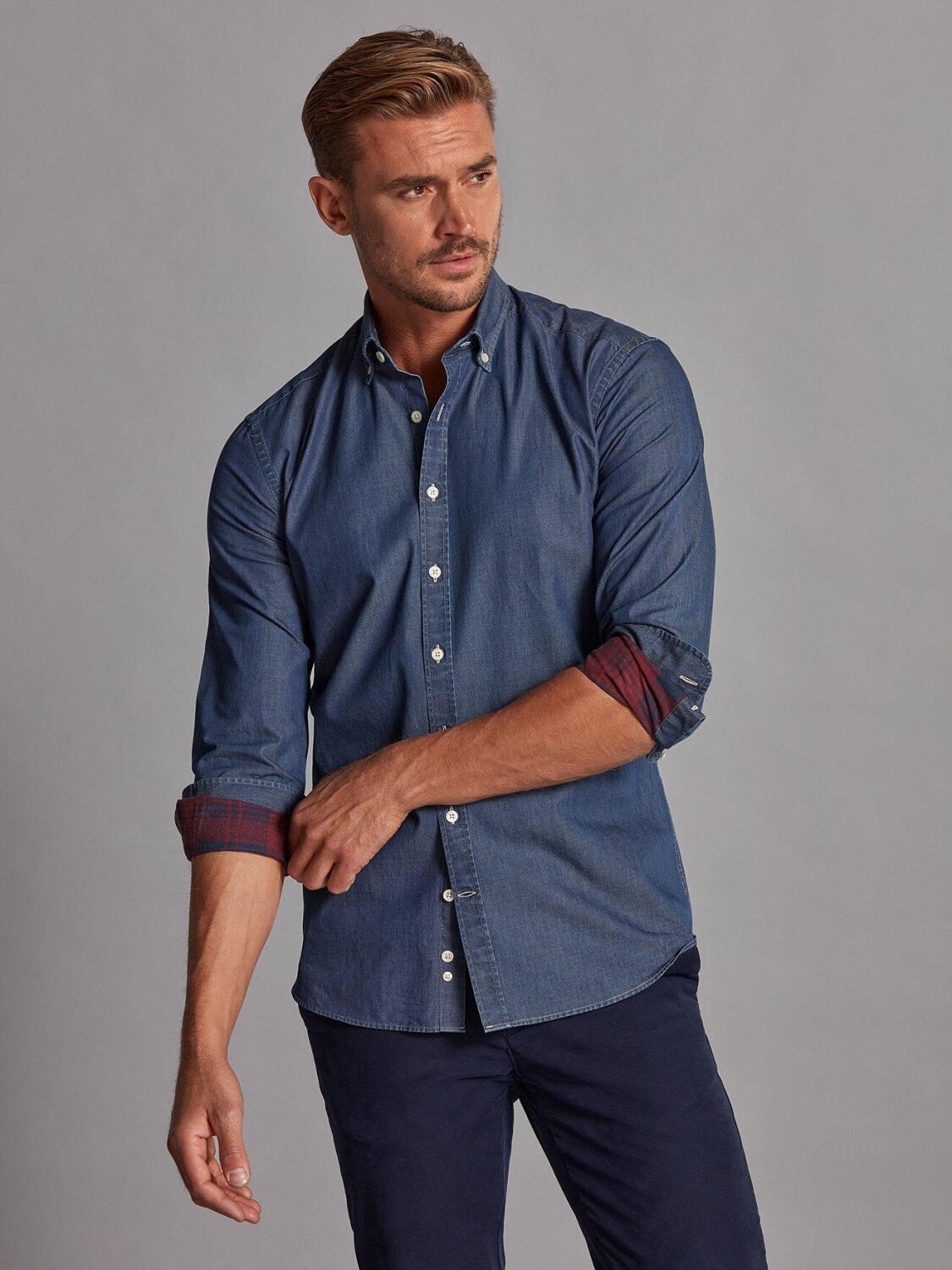 Chemise cintr&eacute;e Pat en denim - Col Boutonn&eacute;