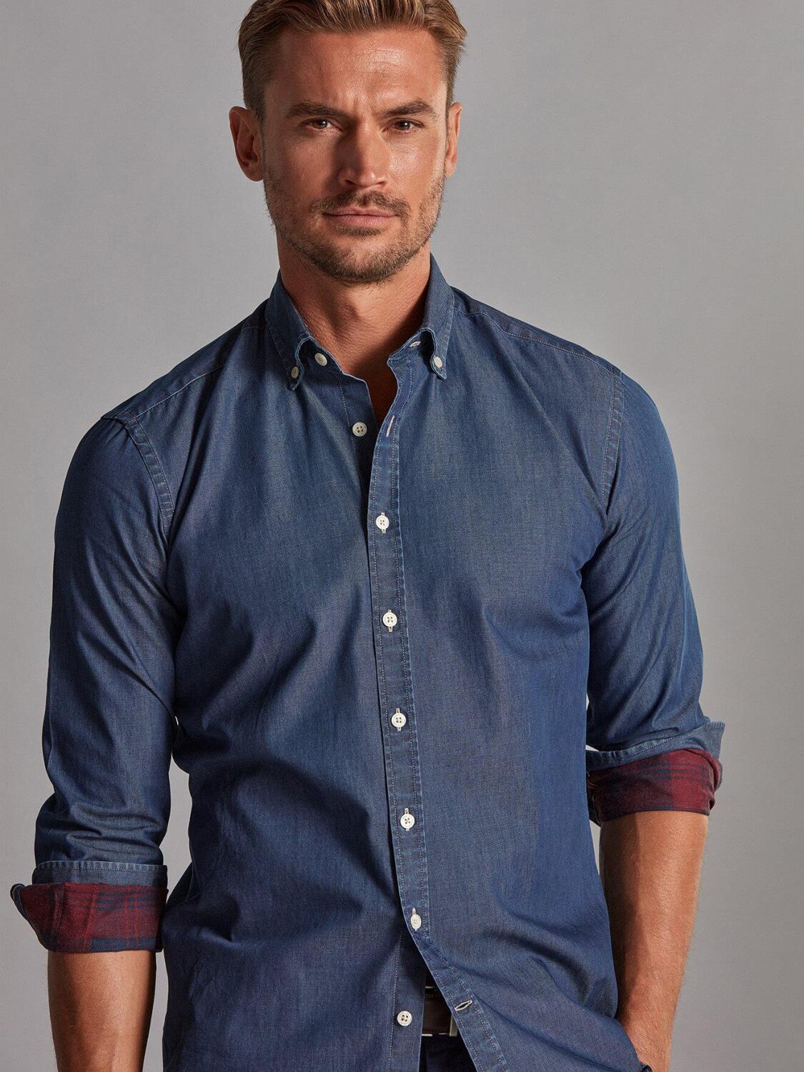 Chemise cintr&eacute;e Pat en denim - Col Boutonn&eacute;