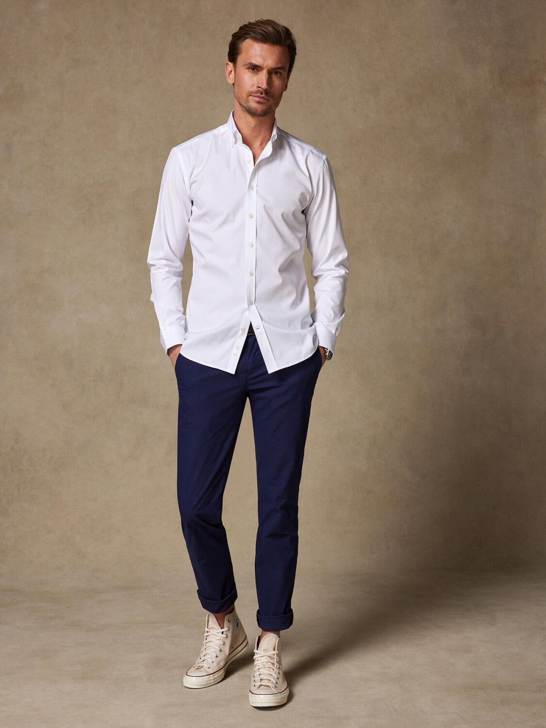 Camicia slim fit a punta bianca - Colletto abbottonato