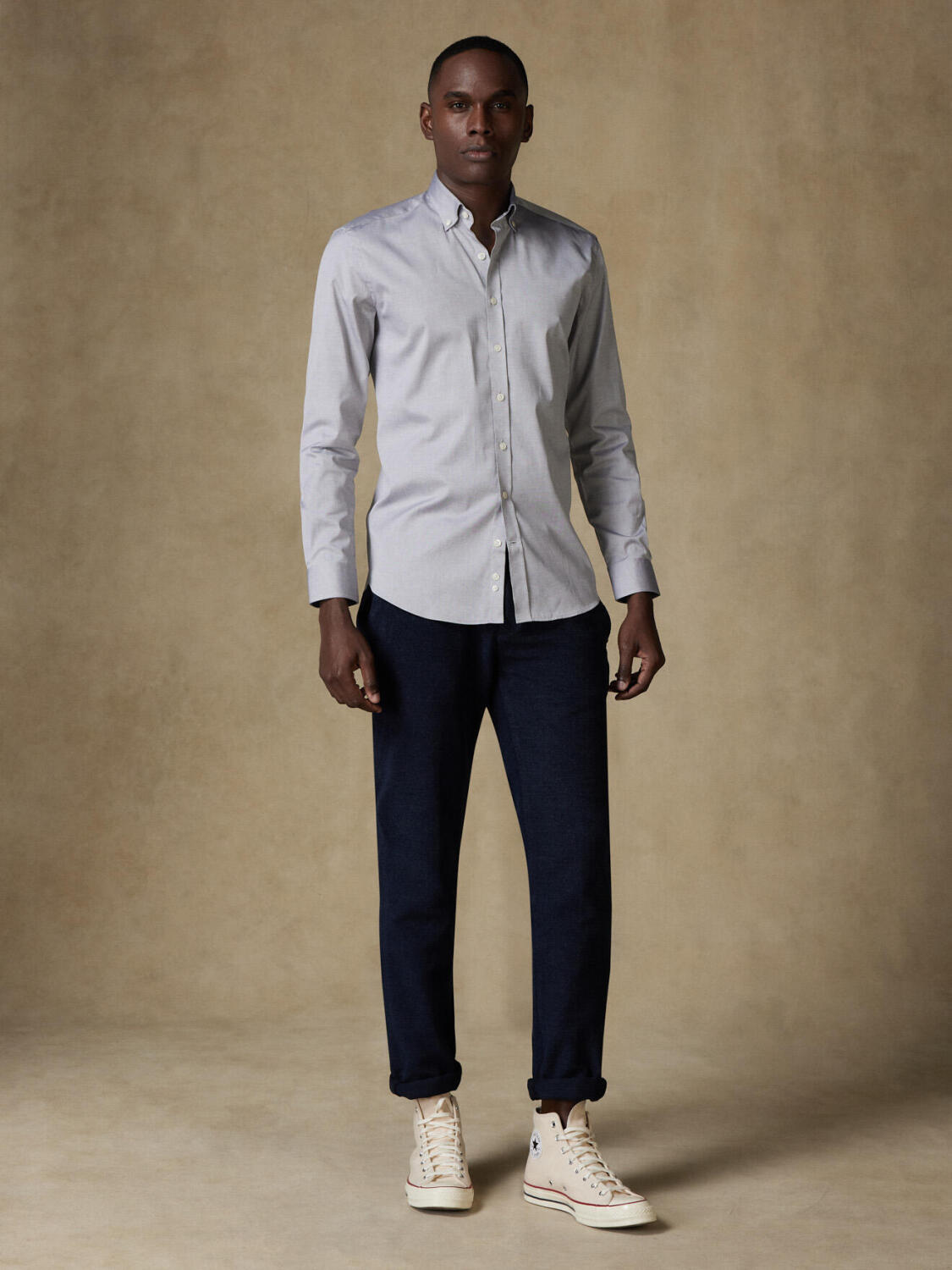 Grijs Slim fit overhemd  - Button-down kraag
