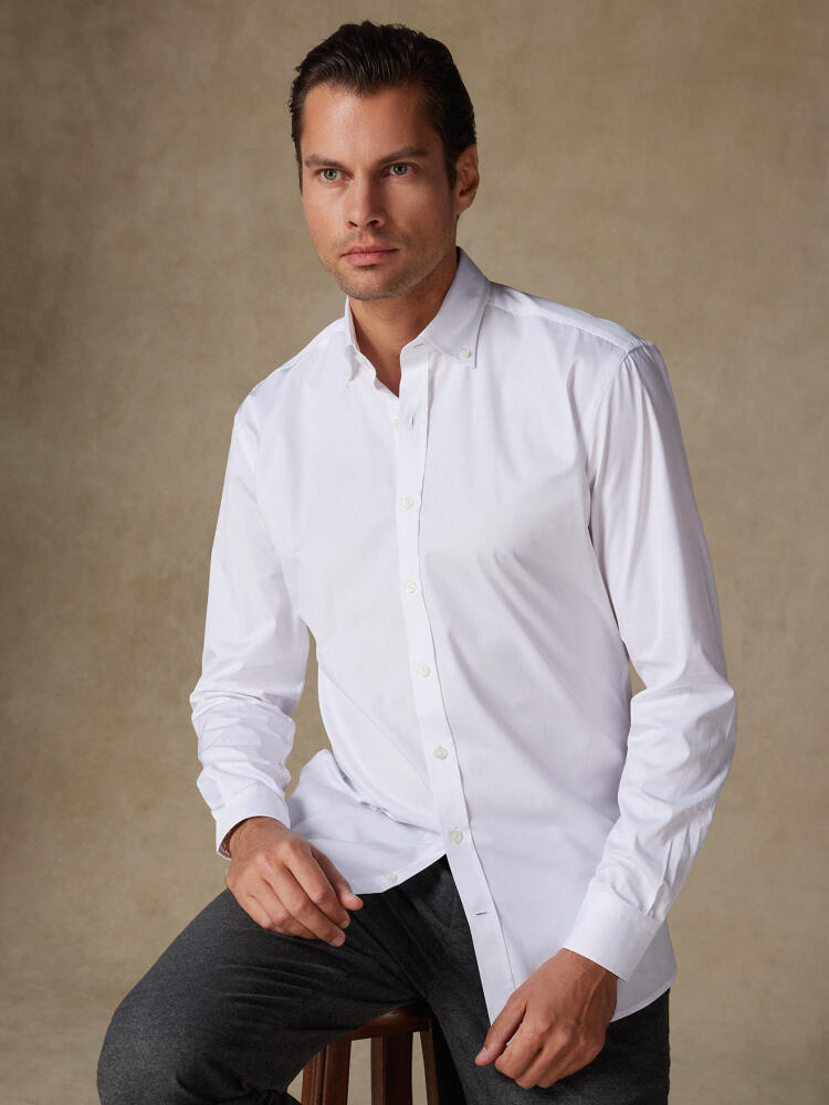 White poplin slim fit shirt - Button down collar