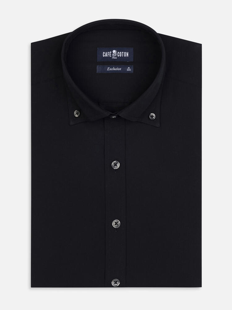 Zwart popeline overhemd - Button-down kraag