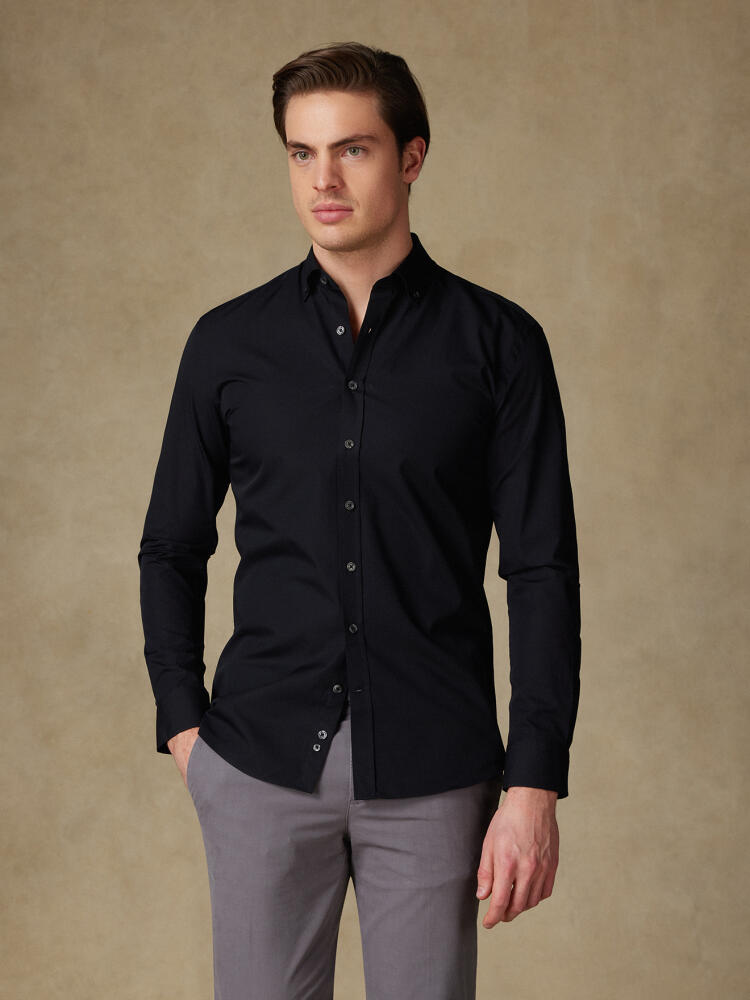 Zwart popeline overhemd - Button-down kraag