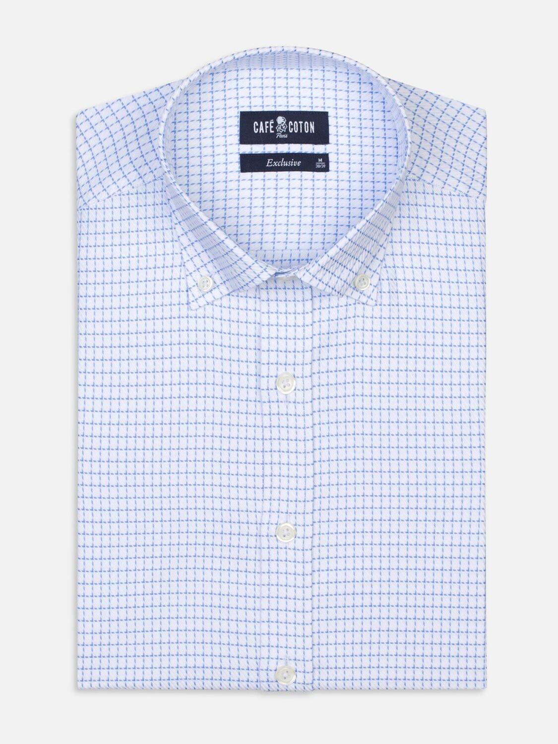 Blue sky checks twill slim fit shirt - Button down collar