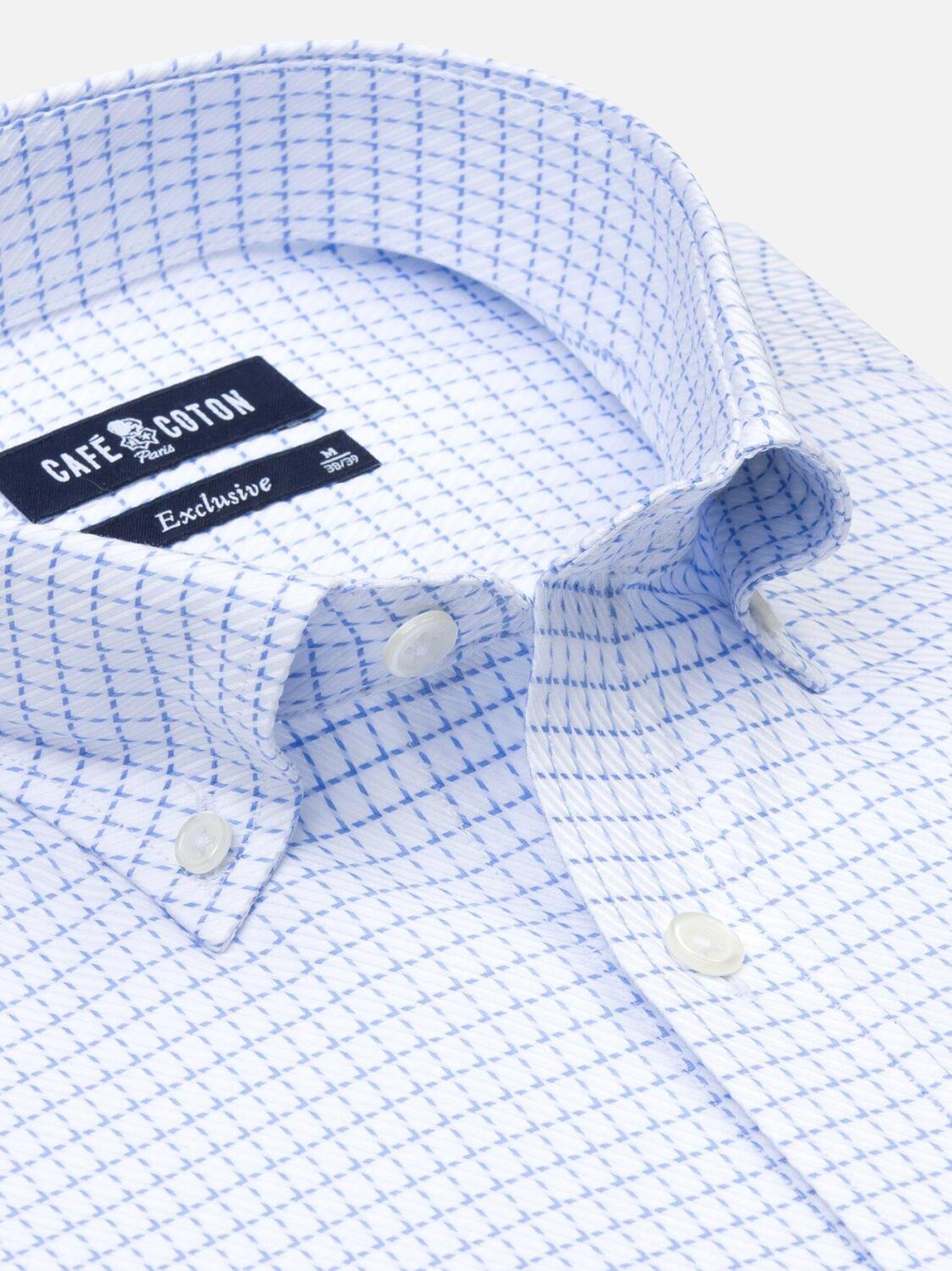 Blue sky checks twill slim fit shirt - Button down collar