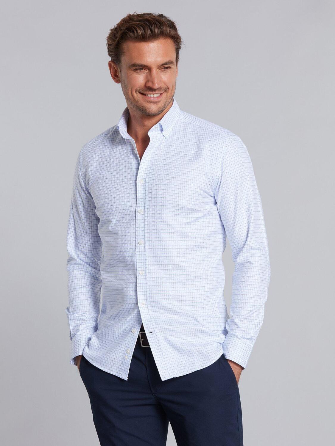Blue sky checks twill slim fit shirt - Button down collar