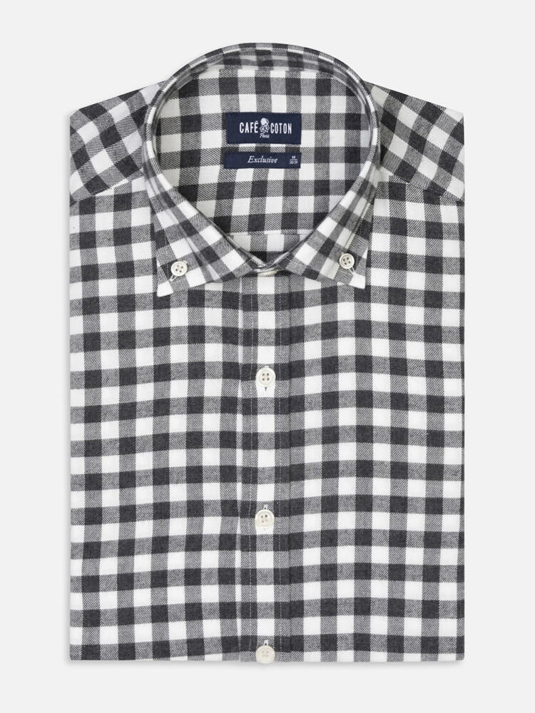 Chemise cintrée Rob en flanelle à carreaux anthracite - Col Boutonné