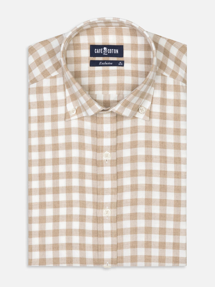 Camisa ajustada de Franela Rob Beige a Cuadros - Con botones