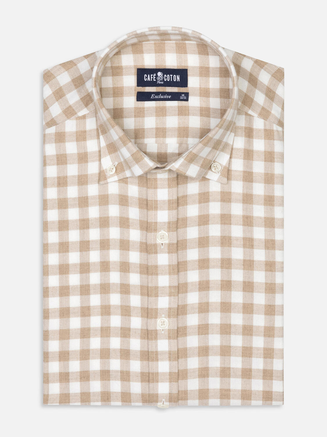 Rob Beige Flanellhemd mit Karomuster- Slim Fit - Button down Kragen