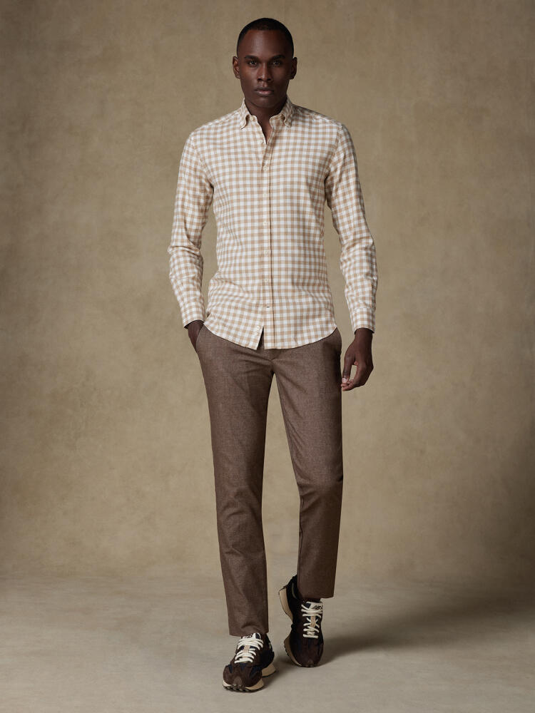 Camisa ajustada de Franela Rob Beige a Cuadros - Con botones