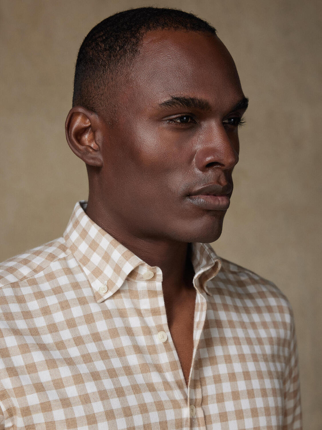 Rob Beige Flanellhemd mit Karomuster- Slim Fit - Button down Kragen