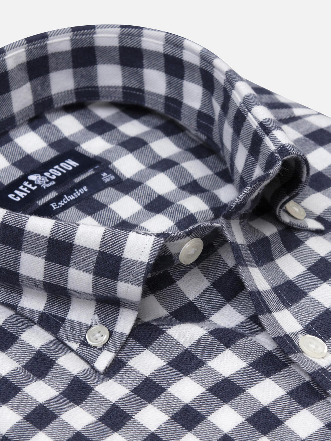 Rob navy geruit flanellen slim fit overhemd - Button down Kraag