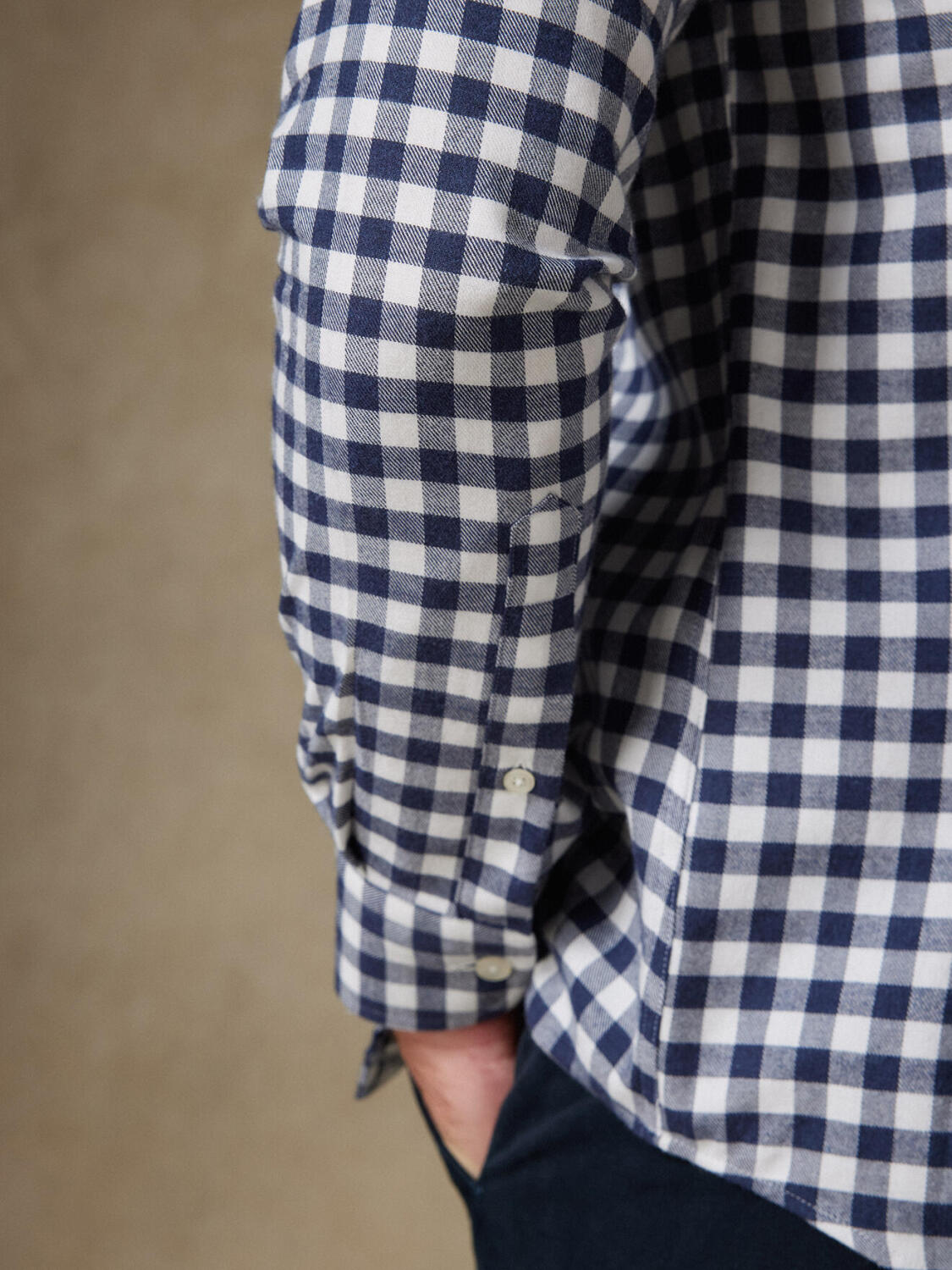 Rob navy geruit flanellen slim fit overhemd - Button down Kraag