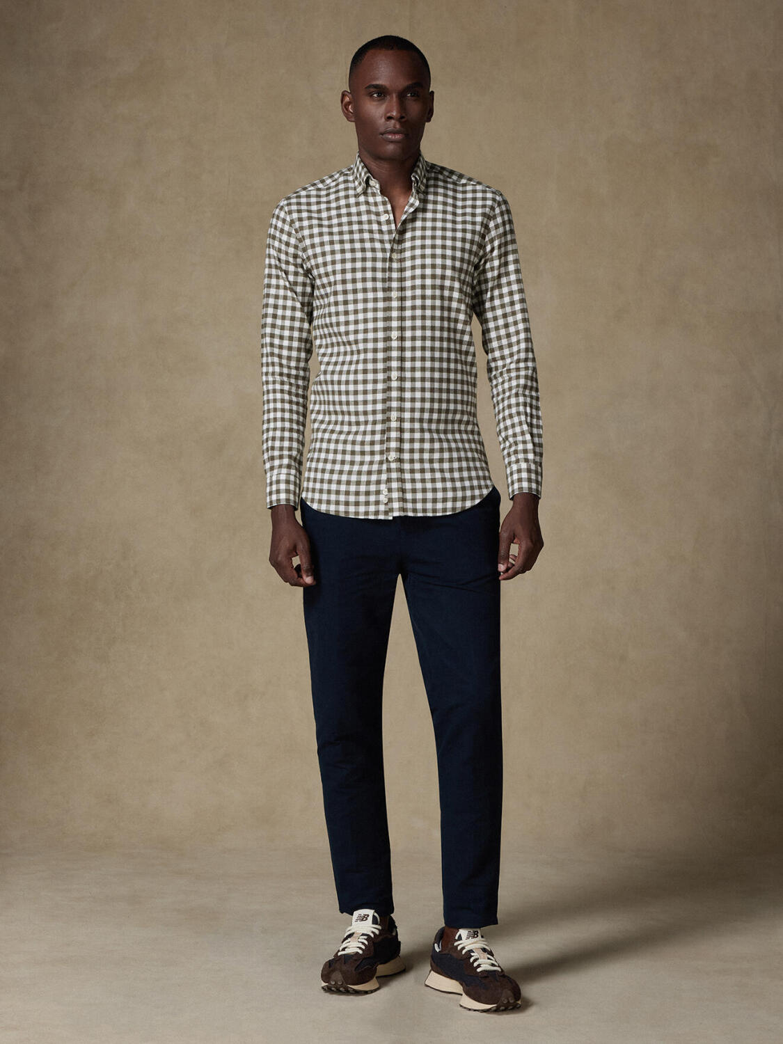 Rob Geruit Flanellen slim fit overhemd Khaki - Button down Kraag