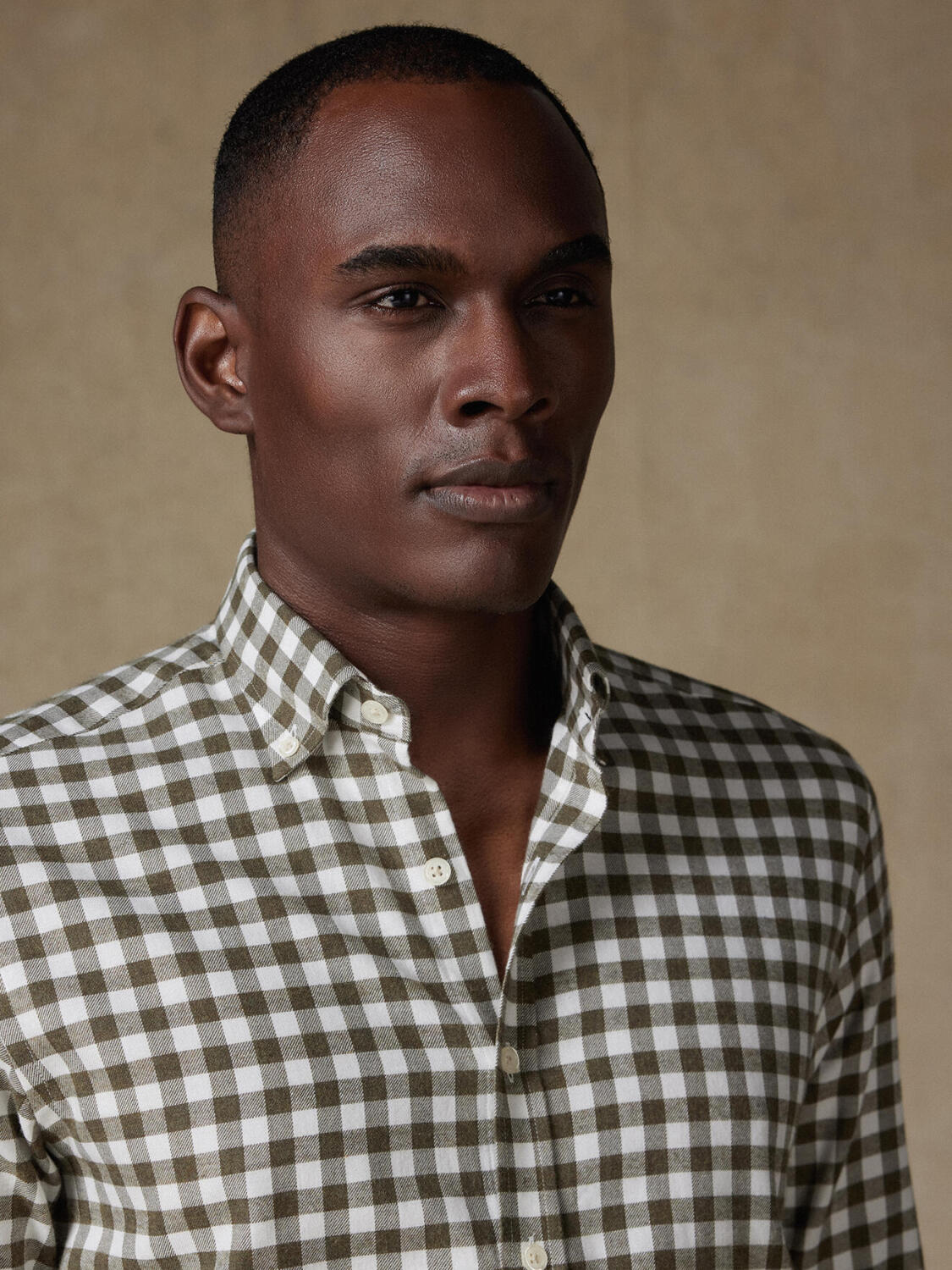 Rob Geruit Flanellen slim fit overhemd Khaki - Button down Kraag