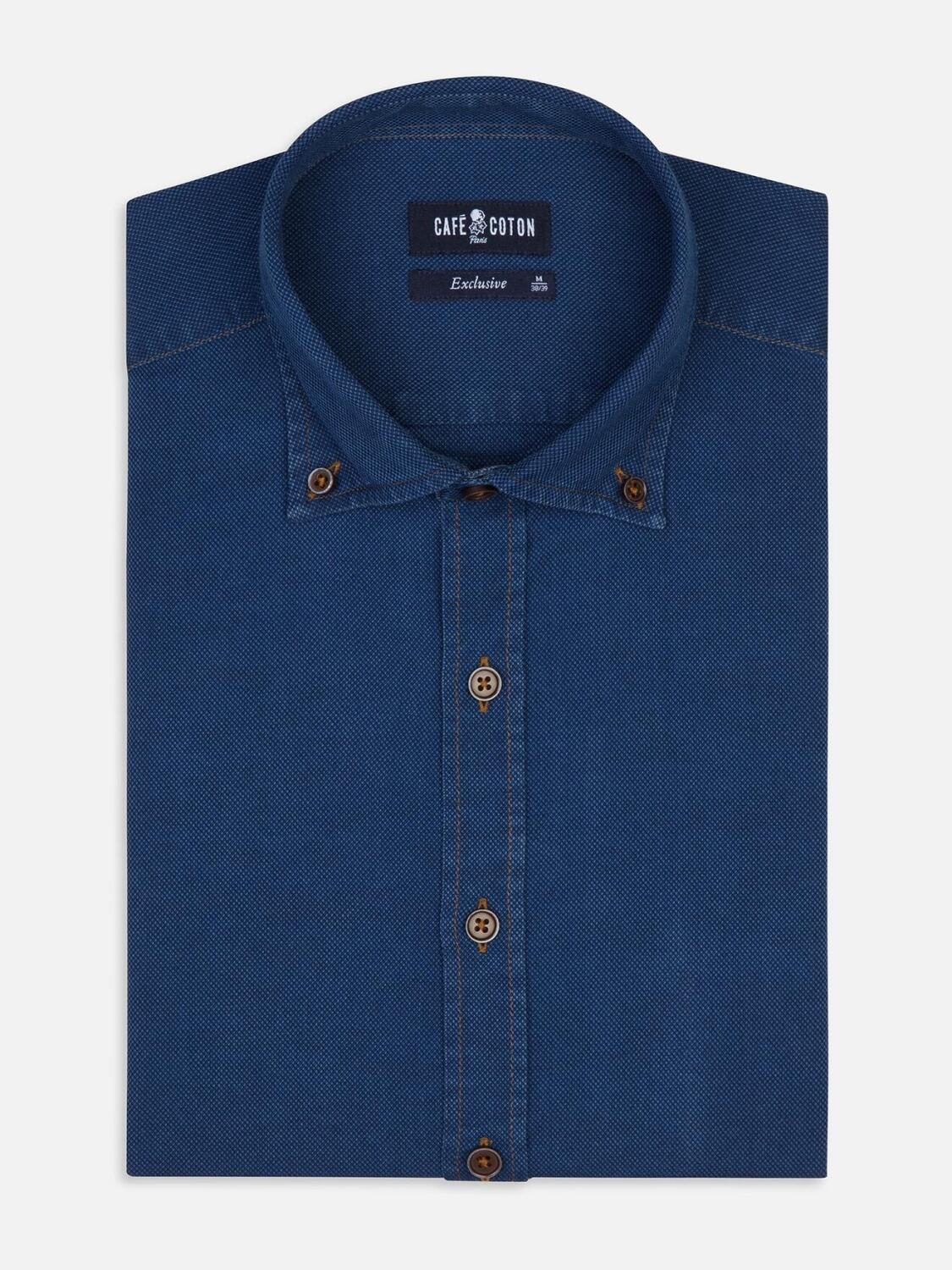 Ron slim-fit denim overhemd - Button-down kraag