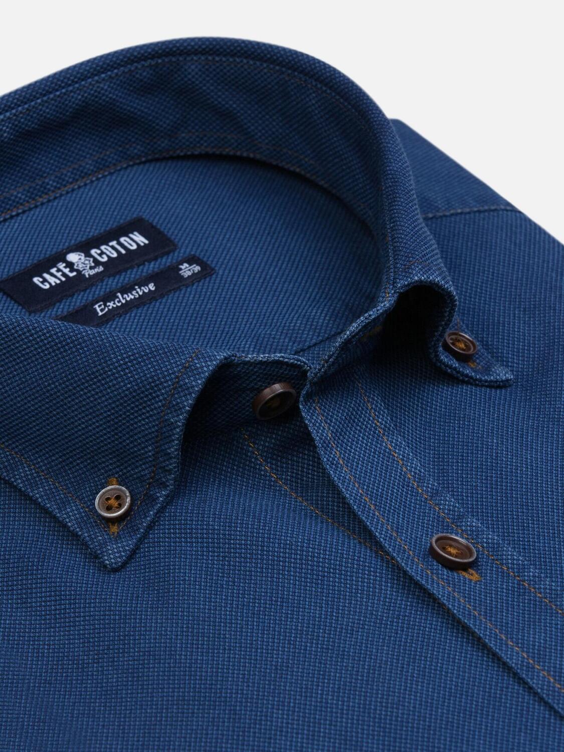 Ron slim-fit denim overhemd - Button-down kraag