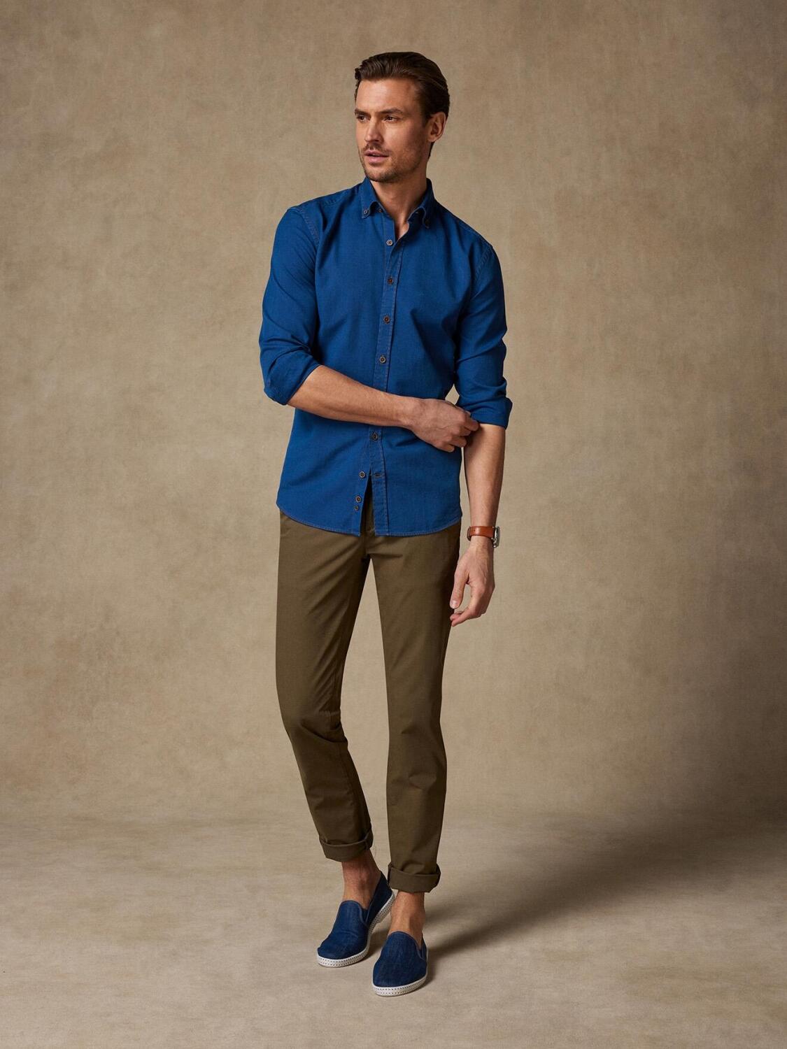 Ron slim-fit denim overhemd - Button-down kraag