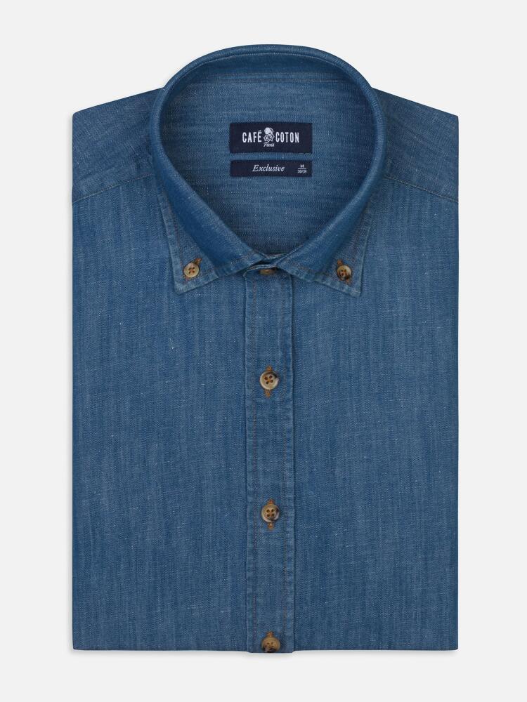 Dark blue denim slim fit shirt - Button down collar