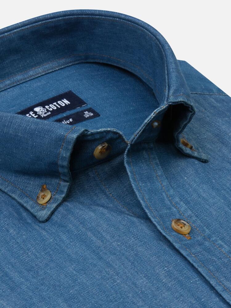 Dark blue denim slim fit shirt - Button down collar