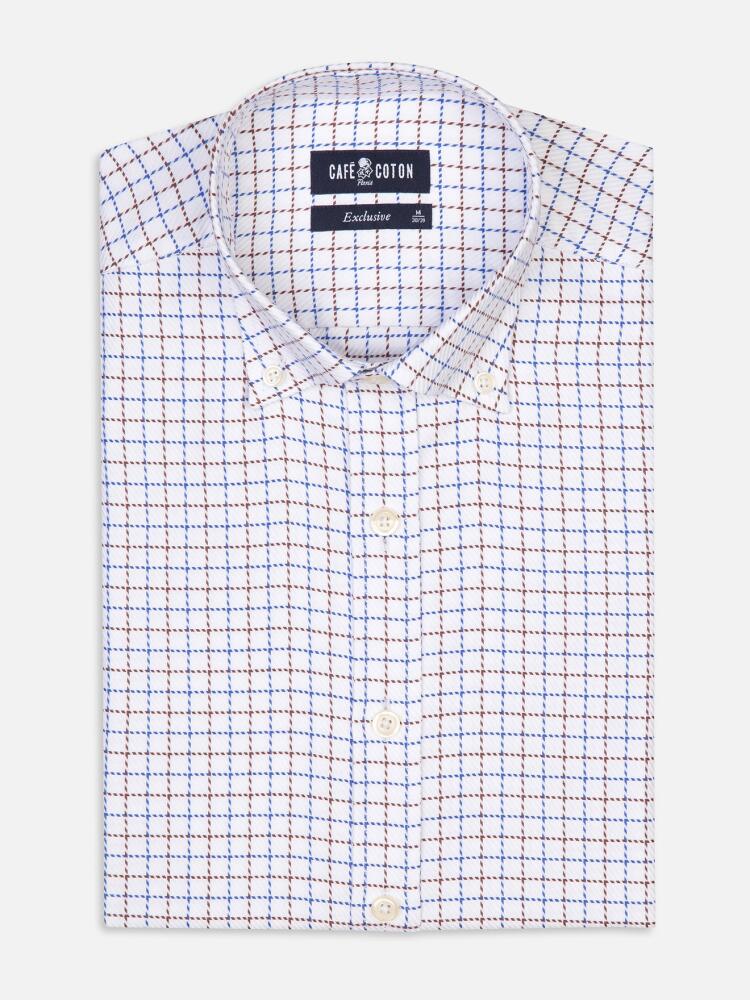 Chemise cintrée Sean à carreaux marron et bleus - Col Boutonné