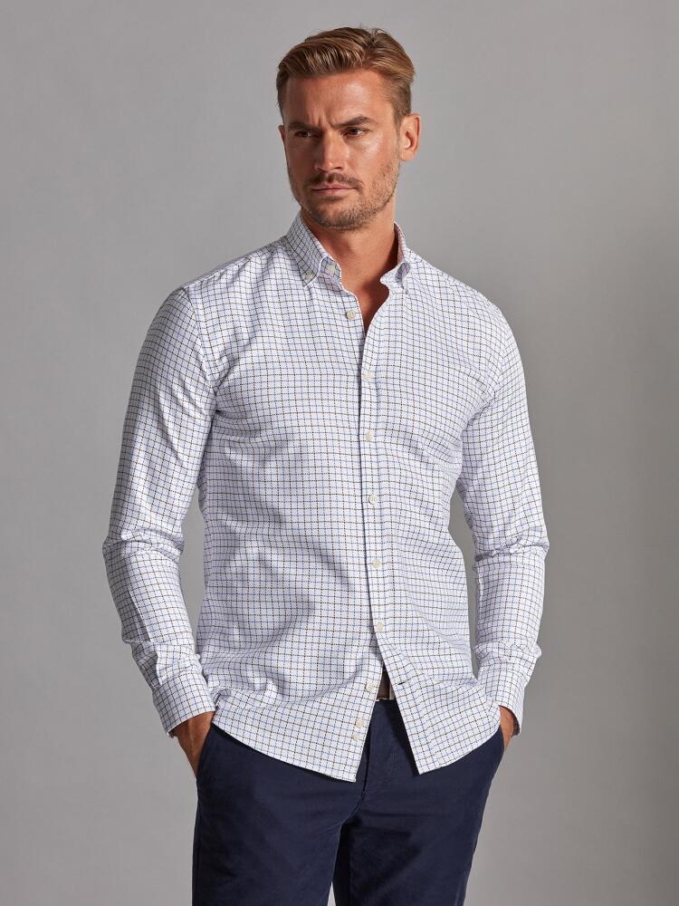 Chemise cintrée Sean à carreaux marron et bleus - Col Boutonné