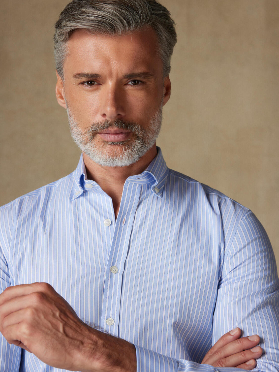 Chemise cintrée Shepherd ciel à rayures  - Col Boutonné