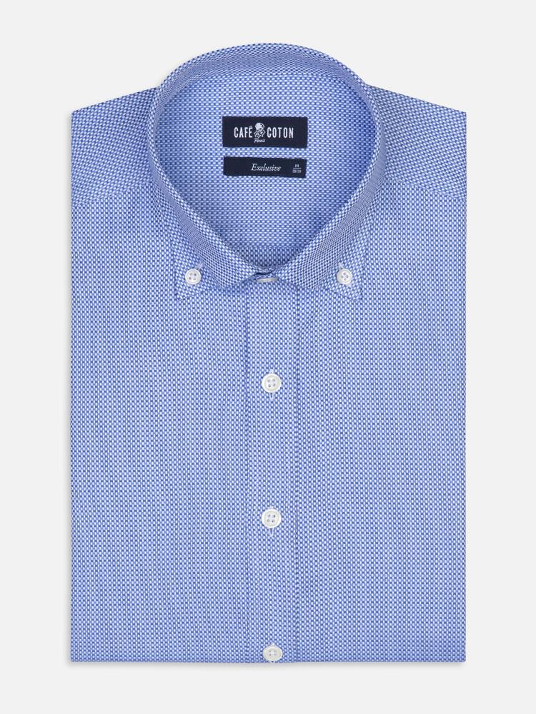 Camicia Smith slim-fitted in texture blu - Collo button-down