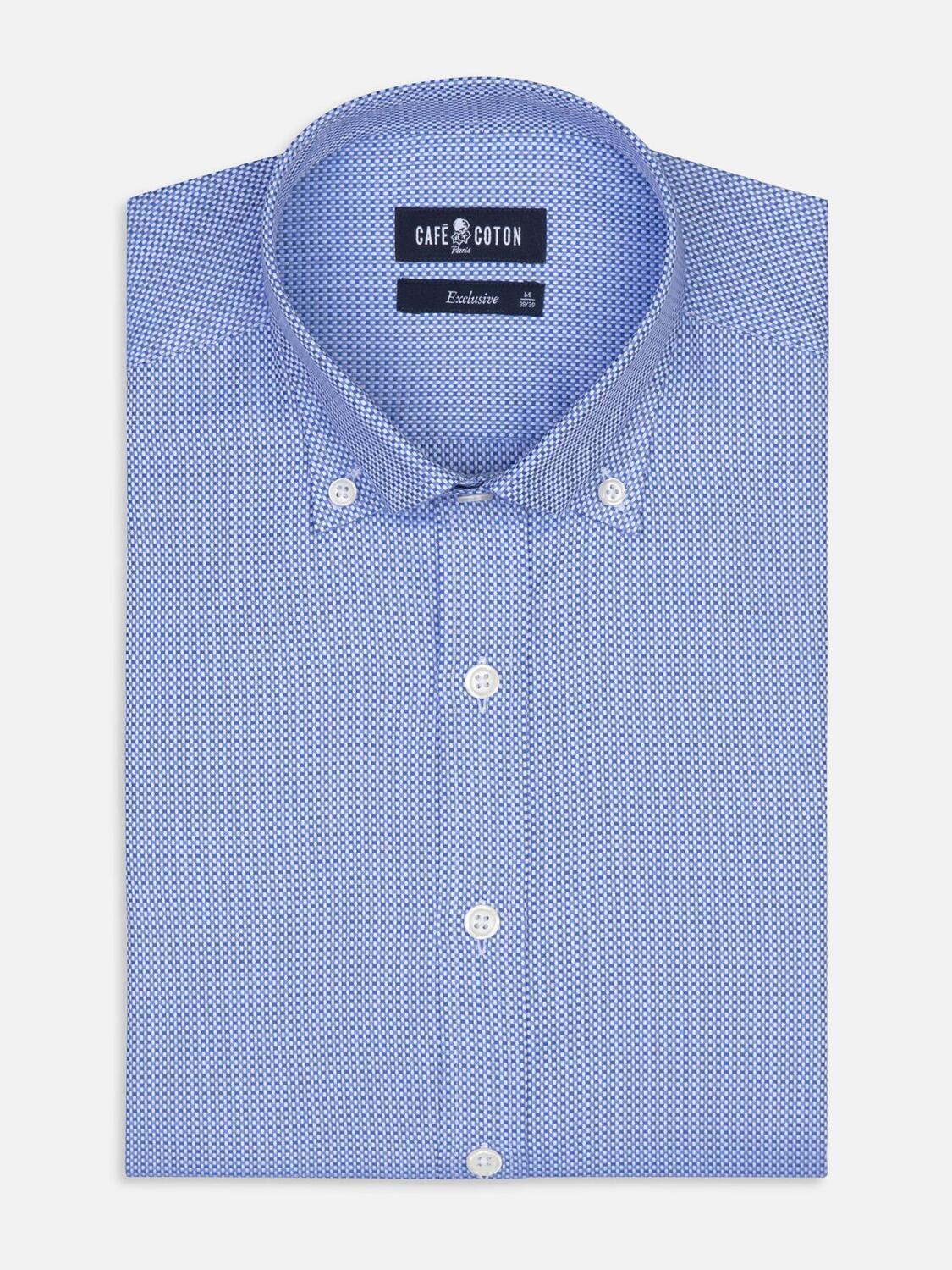 Camicia Smith slim-fitted in texture blu - Collo button-down