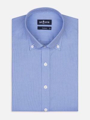 Camicia Smith slim-fitted in texture blu - Collo button-down