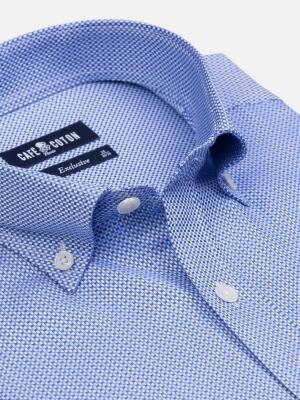 Camicia Smith slim-fitted in texture blu - Collo button-down