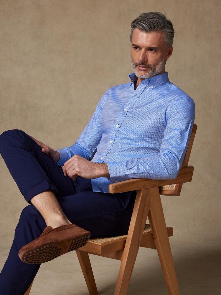 Chemise cintr&eacute;e Smith en textur&eacute; bleue - Col Boutonn&eacute;
