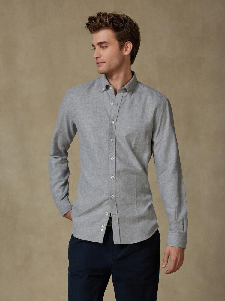 Camicia slim fit Storm in flanella grigia - Cuello button-down